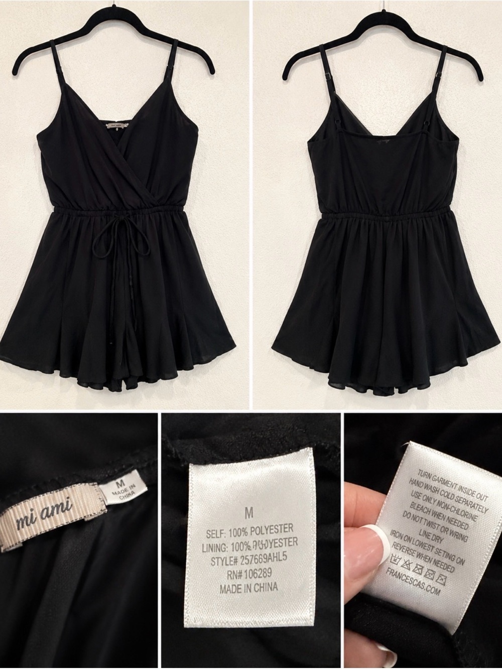 Mi Ami for Francesca’s Black Faux Wrap Tie Waist Romper Size Medium